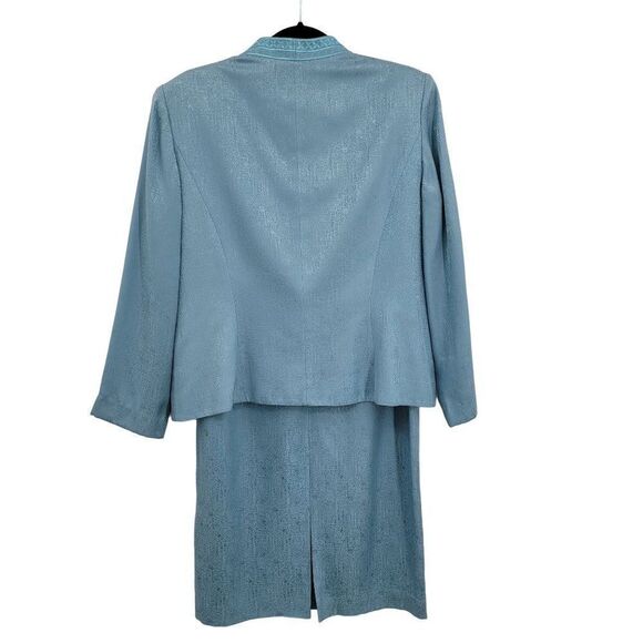 Vintage 80's Skirt Suit Set 10P Silk Formal Embroidered Modest Maxi Pastel Blue - Picture 3 of 17